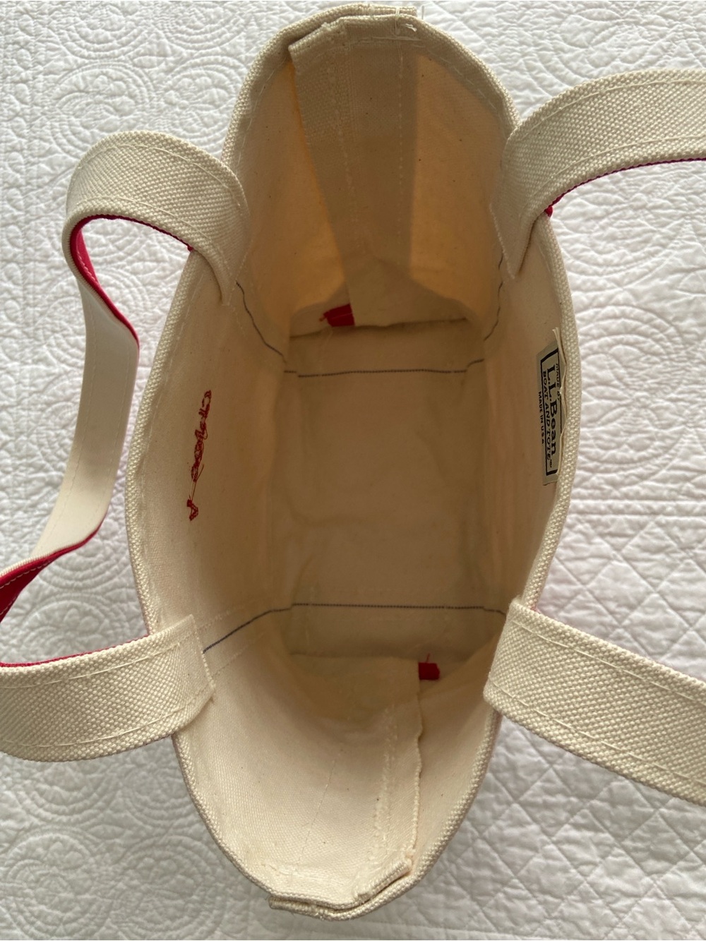 L.L. Bean Boat And Tote Canvas Bag XL Handles Y2K Cream Red NEW - Picture 5 of 16